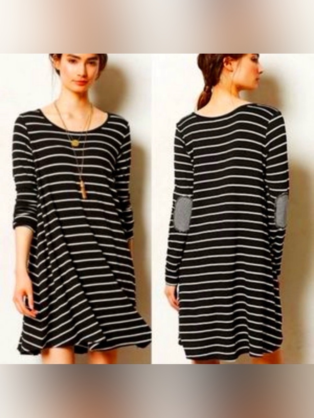 Anthropologie Puella Sarant Tunic Top Black White Striped Long Sleeve